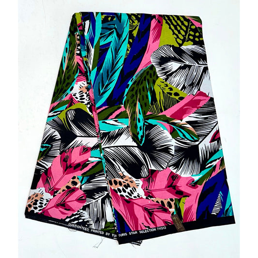 African Print Fabric/ Ankara - Turquoise, Pink, Green, Blue ‘Pepper & Panther' Design, YARD or WHOLESALE