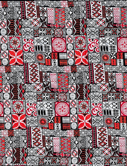 African Print Fabric/ Ankara - Red, Orange, Black, White 'Nsibidi House’, YARD or WHOLESALE