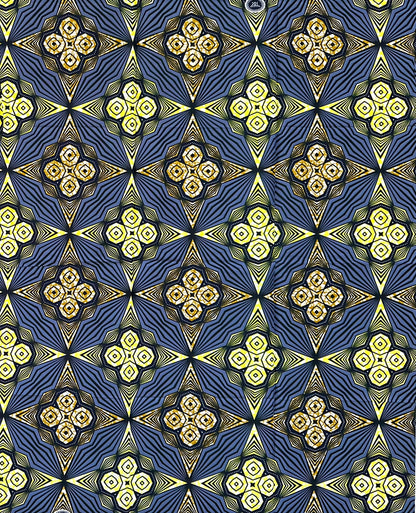 African Print Fabric/ Ankara - Gray, Yellow, Brown 'Adinkra Stars' Design