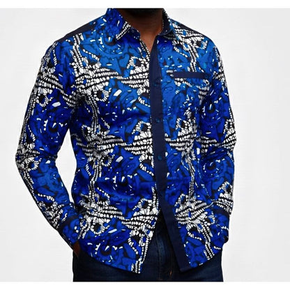 African Print Fabric/ Ankara - Blue, Black, White 'Electric Indigo', Per Yard or Wholesale