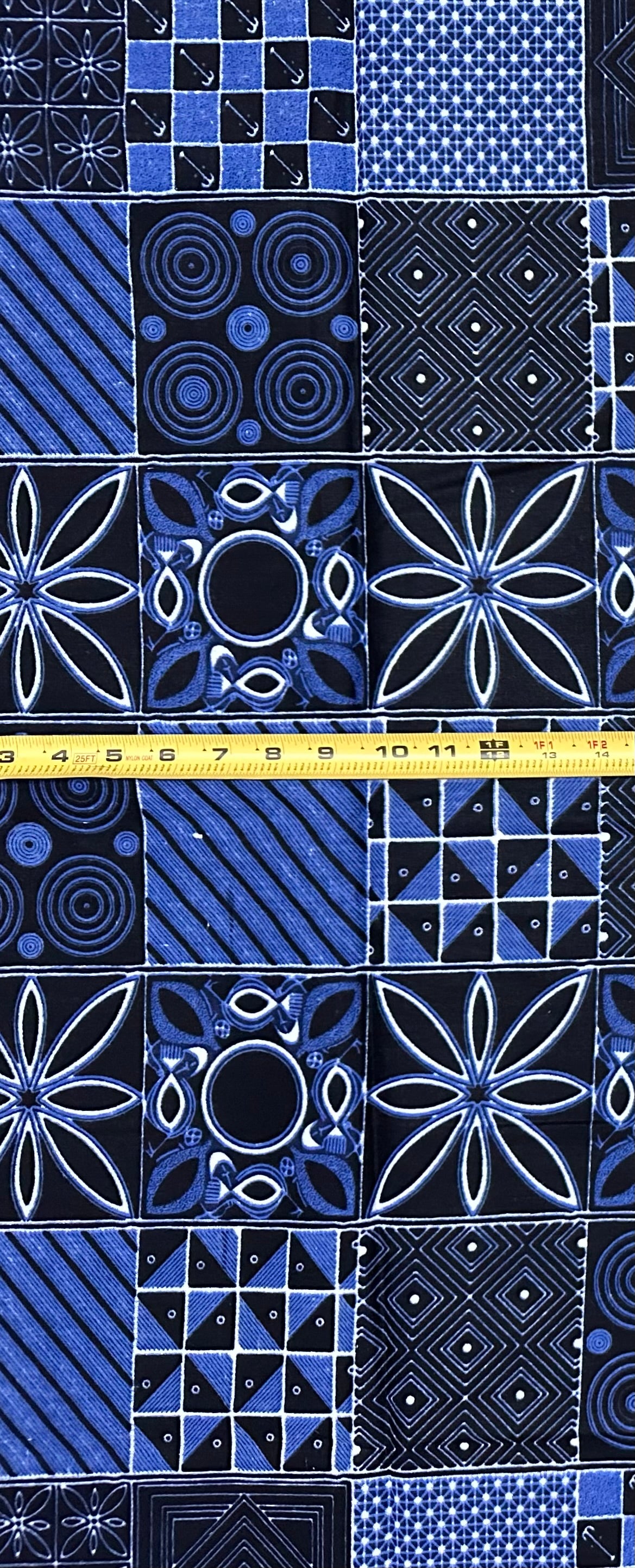 African Print Fabric/ Ankara - Shades of Blue, White 'House of Shapes' Design, YARD or WHOLESALE