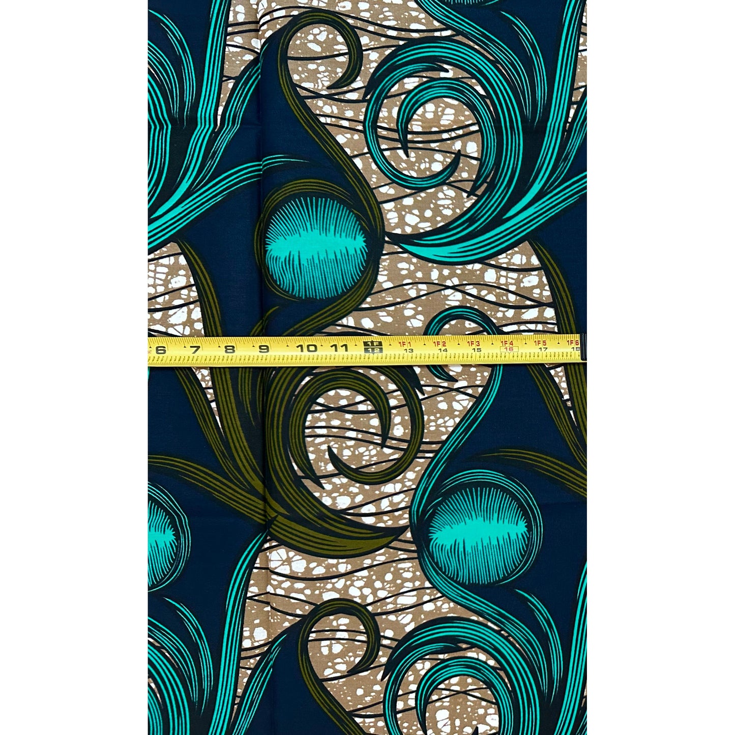 African Print Fabric/ Ankara - Green, Blue, Brown 'Òrun Tide', 1 Yard