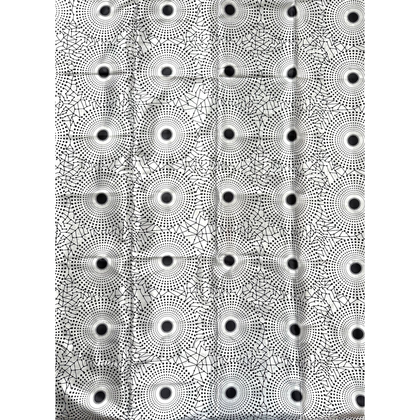 African Print, Satin Fabric- Black, White "Bullseye", Yard or Wholesale