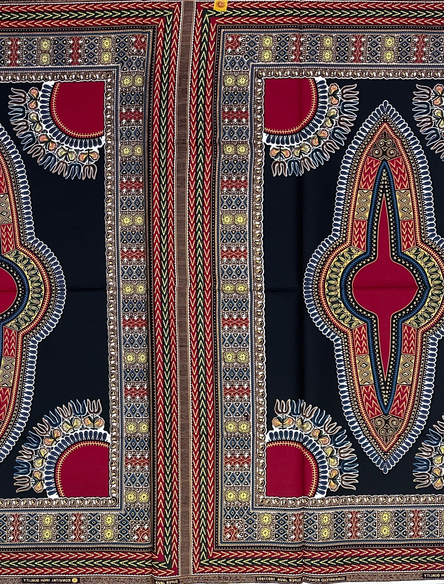 African Dashiki Print Fabric/ Ankara - Black & Dark Red Design, YARD