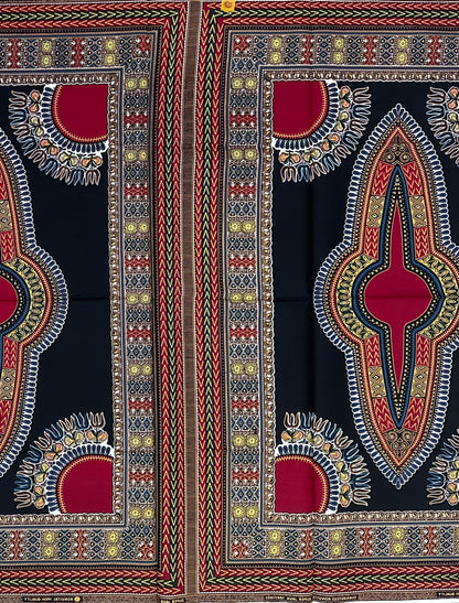 African Dashiki Print Fabric/ Ankara - Black & Dark Red Design, YARD