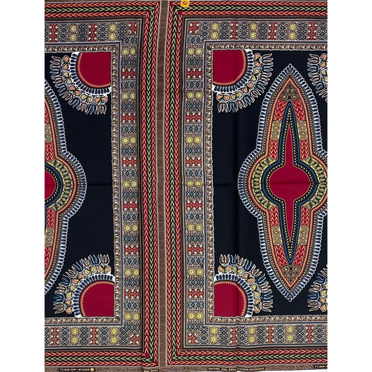 African Dashiki Print Fabric/ Ankara - Black & Dark Red Design, YARD