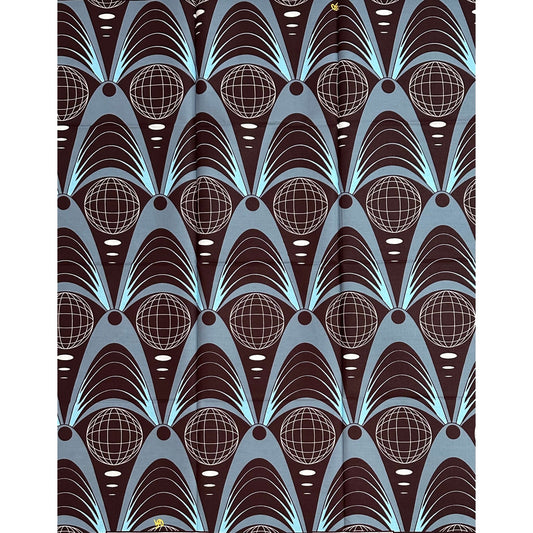 African Fabric/ Ankara - Brown, Blue, Gray 'Ilè Ayé’ Design, YARD or WHOLESALE