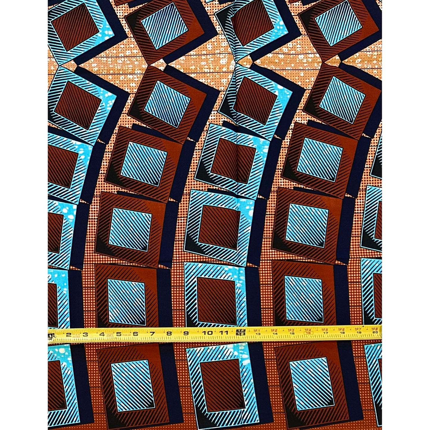 African Print Fabric/ Ankara - Blue, Brown ‘Heritage Block', ~1 YARD