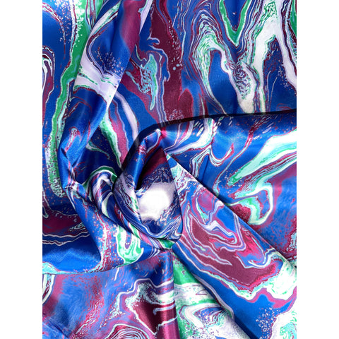 African Print, Satin Fabric - Blue, Purple, Green "Wasi Whirl", Yard or Wholesale