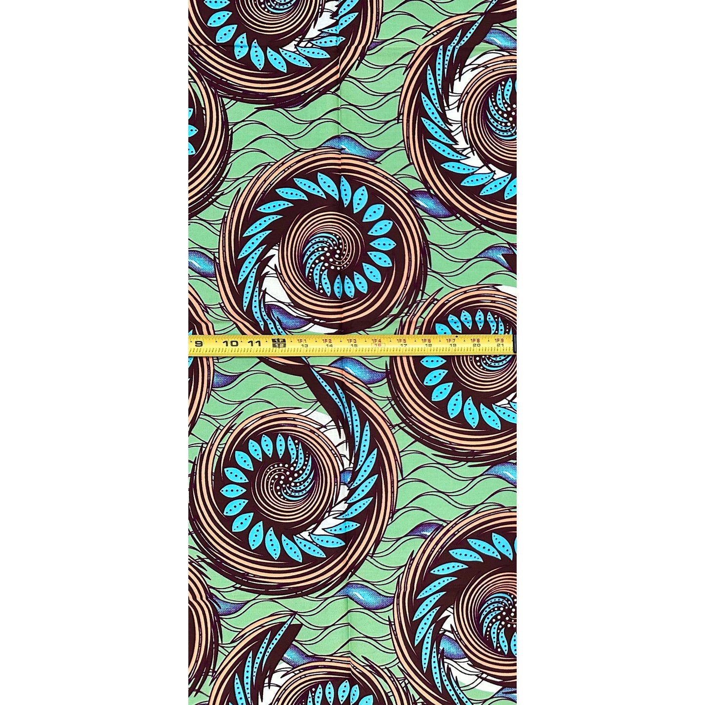 African Print Fabric/ Ankara - Green, Blue, Peach, Brown "Nkemjika" Design, Yard