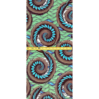 African Print Fabric/ Ankara - Green, Blue, Peach, Brown "Nkemjika" Design, Yard