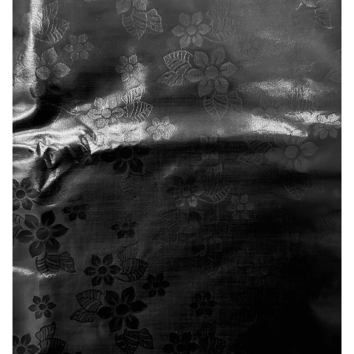 African Bazin (Brocade) Fabric - Black, "Petit Floret" Per Yard