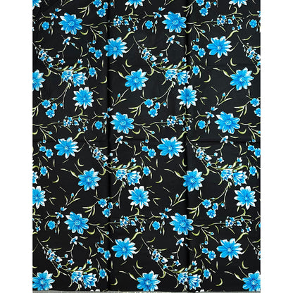 African Print Fabric/ Ankara - Black, Blue, Green 'Omo Blue Petals,’ 1 YARD