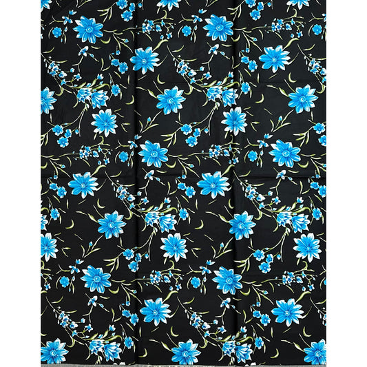 African Print Fabric/ Ankara - Black, Blue, Green 'Omo Blue Petals,’ 1 YARD
