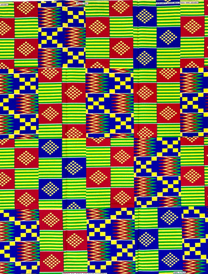 African Print Fabric/Ankara - Yellow, Red, Blue, Green "1865" Kente, 1 Yard