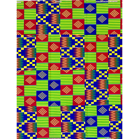 African Print Fabric/Ankara - Yellow, Red, Blue, Green "1865" Kente, 1 Yard