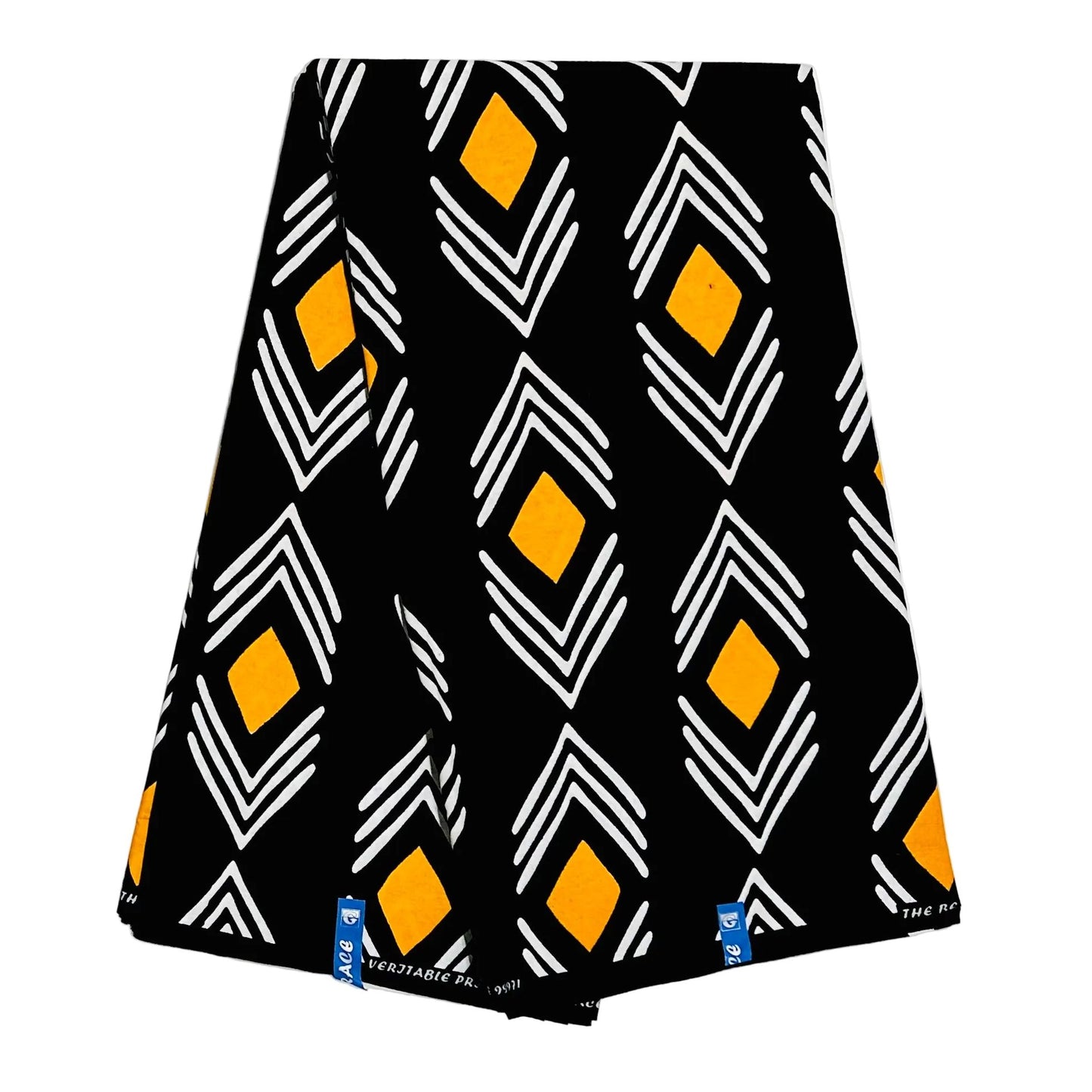 African Print Fabric/ Ankara - Black, White, Marigold 'Direction Determines Destiny' Design, YARD or WHOLESALE