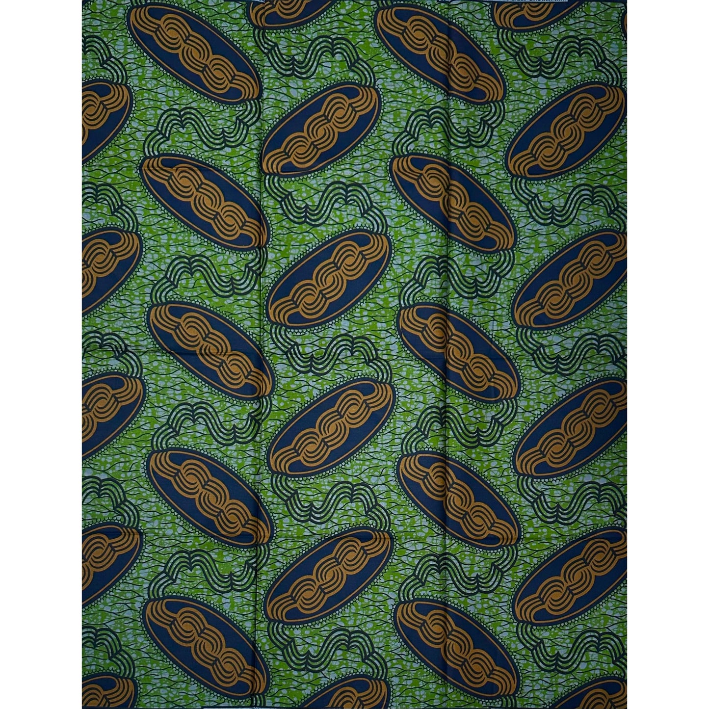 African Print Fabric/ Ankara - Green, Brown, Navy ‘Gold Rush in Abuja' Design, YARD