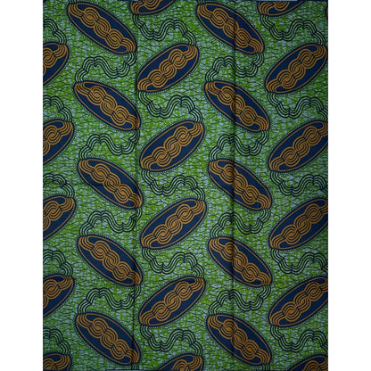 African Print Fabric/ Ankara - Green, Brown, Navy ‘Gold Rush in Abuja' Design, YARD