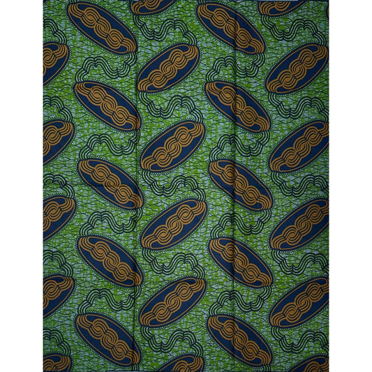 African Print Fabric/ Ankara - Green, Brown, Navy ‘Gold Rush in Abuja' Design, YARD