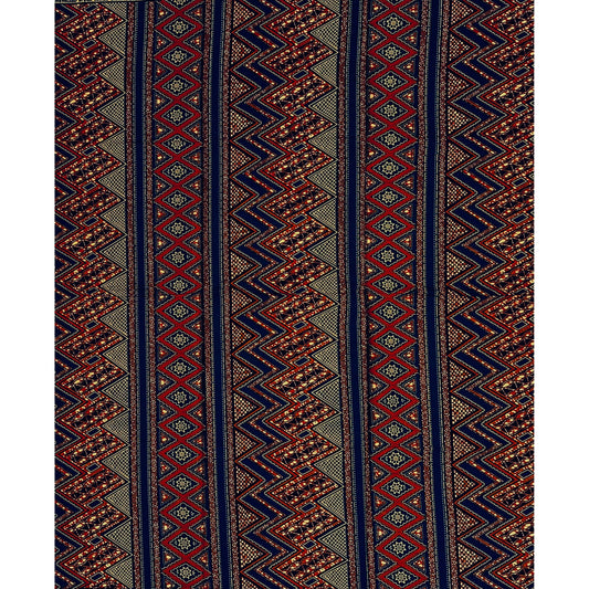 African Print Fabric/ Ankara - Brown, Navy "Zigzag Palava", 1 Yard