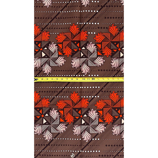 African Print Fabric/ Ankara - Brown, Orange 'The Women Spoke in Circles', YARD