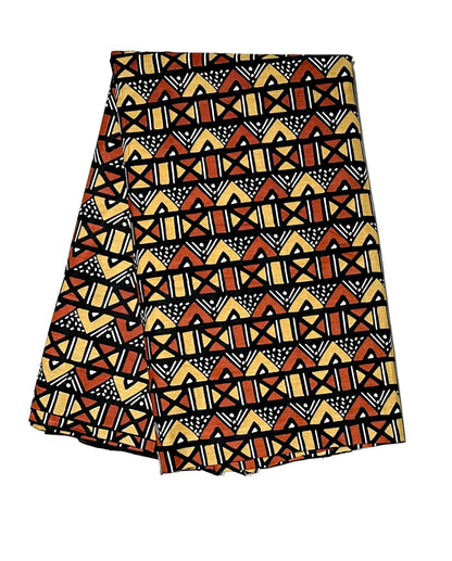 African Print Fabric/ Ankara - Brown, Beige, Black "Clay & Kin", YARD or WHOLESALE