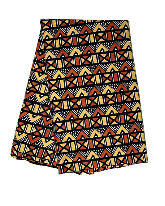 African Print Fabric/ Ankara - Brown, Beige, Black "Clay & Kin", YARD or WHOLESALE