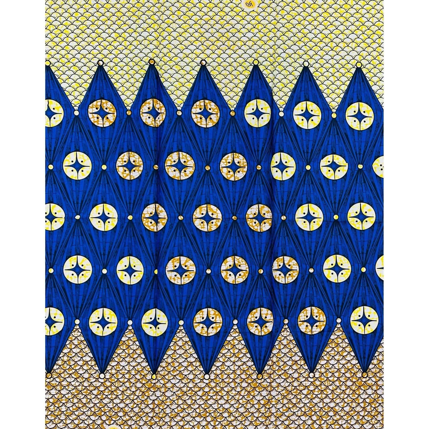 African Print Fabric/ Ankara - Blue, Yellow, Brown 'Celestial Mathematics', 1 YARD