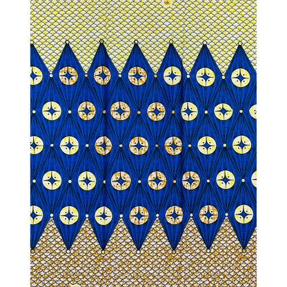 African Print Fabric/ Ankara - Blue, Yellow, Brown 'Celestial Mathematics', 1 YARD
