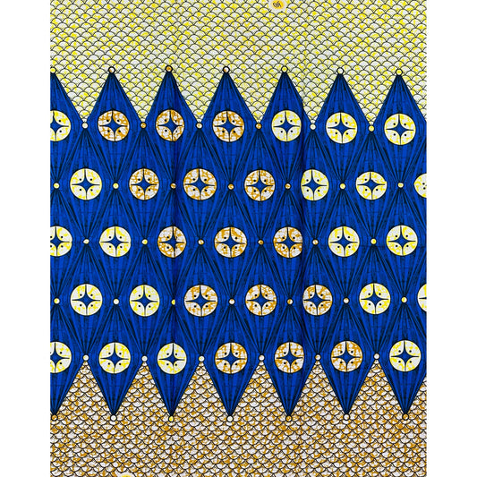 African Print Fabric/ Ankara - Blue, Yellow, Brown 'Celestial Mathematics', 1 YARD