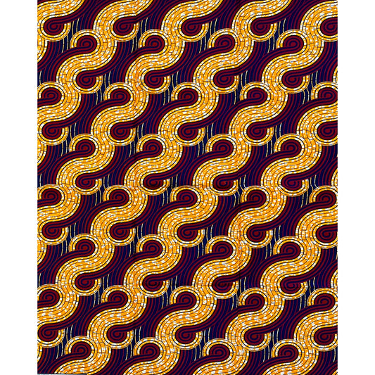 African Print Fabric/ Ankara - Orange, Brown 'Stillness Holds Power,' YARD