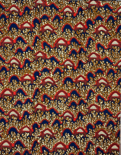 African Print Fabric/ Ankara - Brown, Navy, Orange 'The Famiky Recipe', 1 YARD