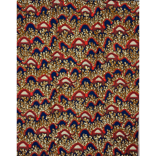 African Print Fabric/ Ankara - Brown, Navy, Orange 'The Family Recipe', 1 YARD