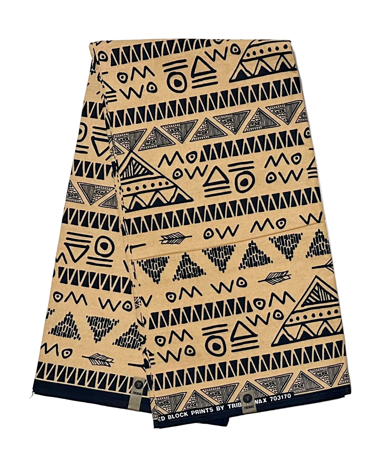 African Print Fabric/ Ankara - Beige, Black "Ankh & Ink", YARD or WHOLESALE