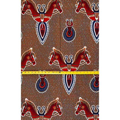 African Print Fabric/ Ankara - Red, Orange, Black 'Ceremonial Riders' Design, 2/3rd Yard