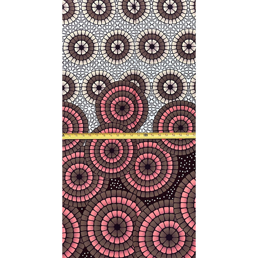 African Print Fabric/Ankara - Pink, Brown, Cream "Osun Mosaic" Design, 1 Yard
