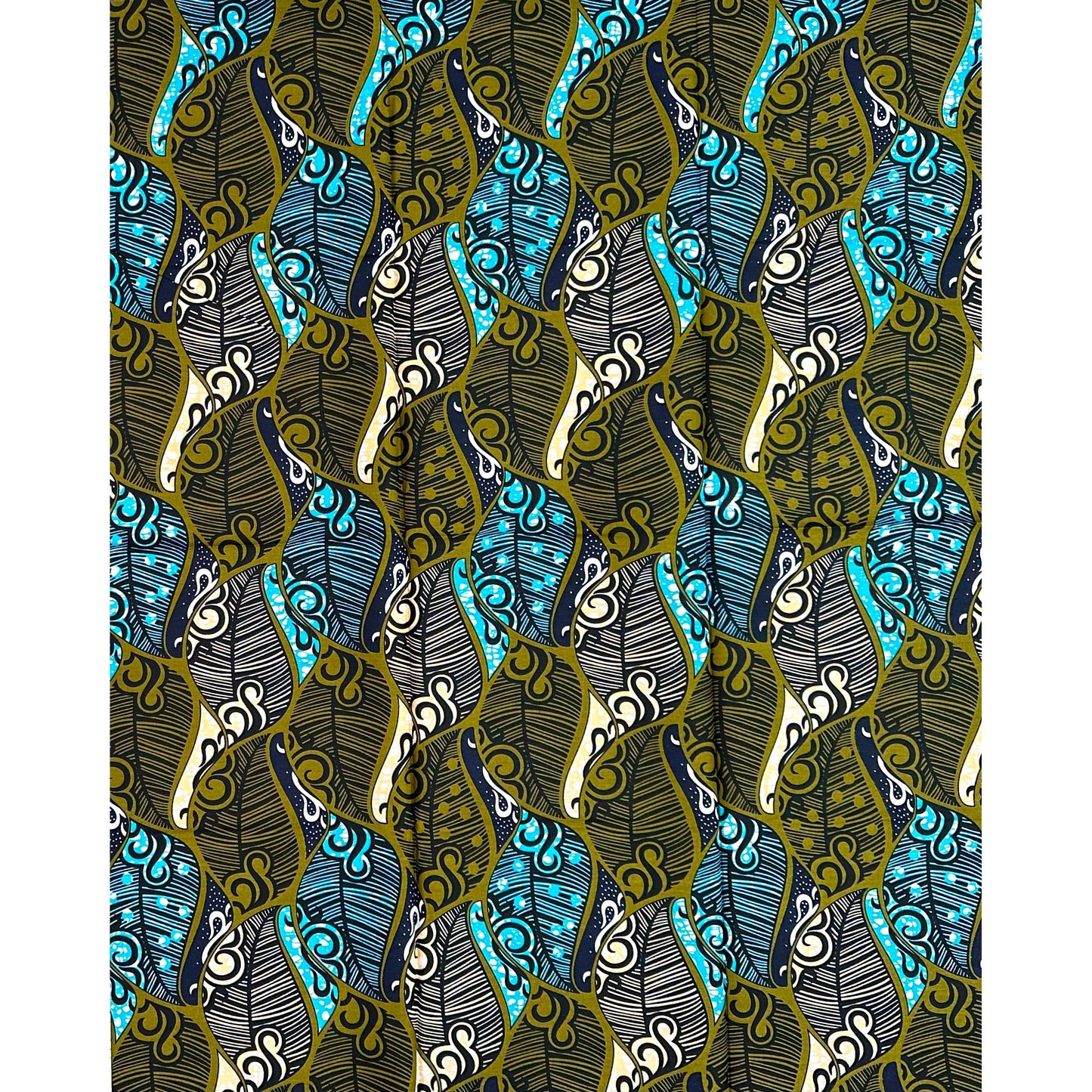 African Print Fabric/Ankara - Green, Blue, Beige "Deep River Dey Flow Quiet" Design, 1 Yard
