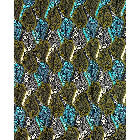African Print Fabric/Ankara - Green, Blue, Beige "Deep River Dey Flow Quiet" Design, 1 Yard