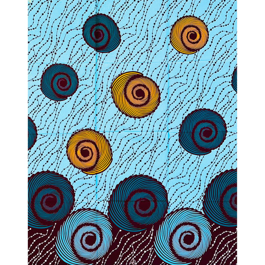 African Print Fabric/ Ankara - Blue, Orange, Teal ‘Energy Never Stays Still', 1 Yard