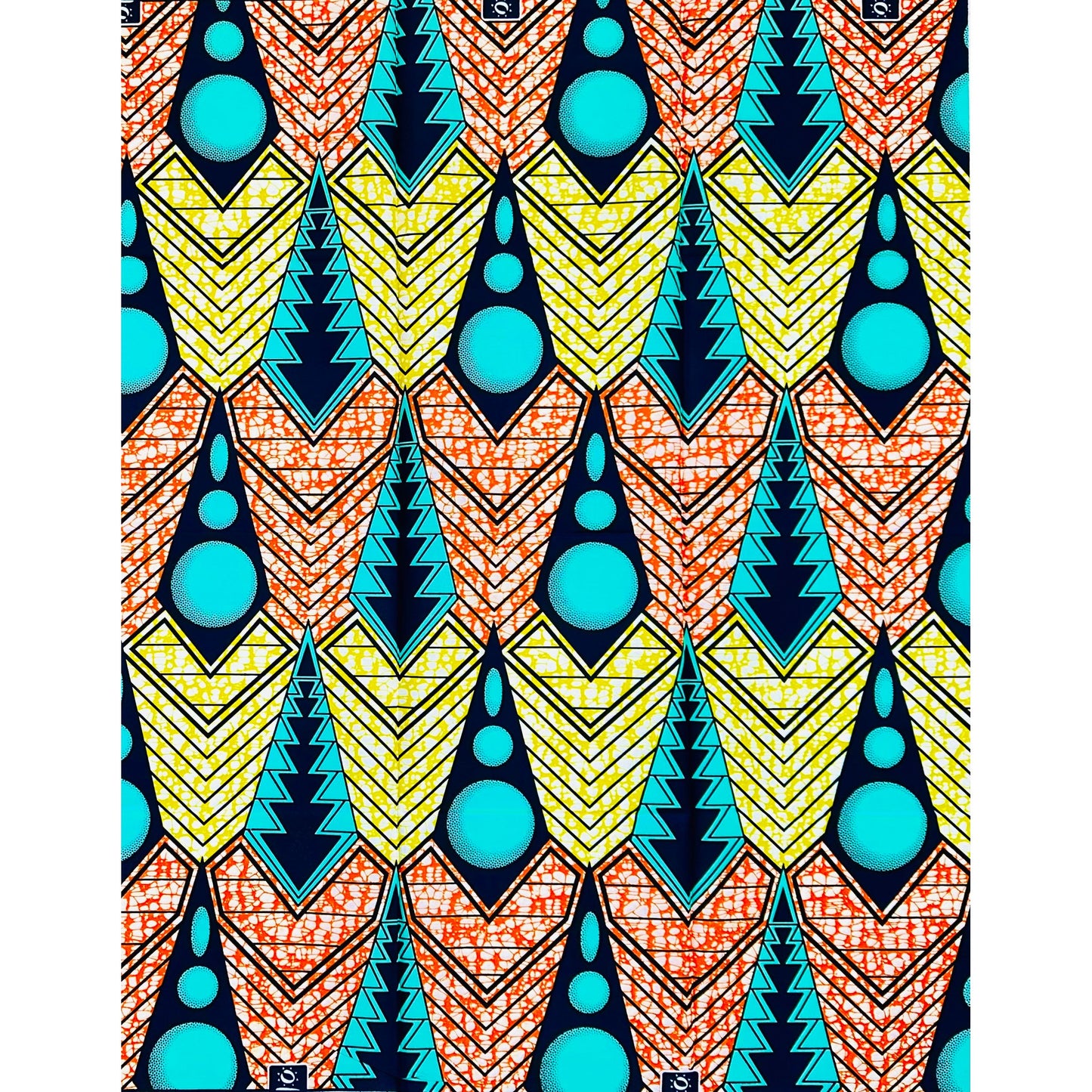 African Print Fabric/ Ankara - Yellow, Orange, Turquoise, Black 'Guidance Rising', YARD or WHOLESALE