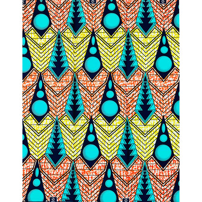 African Print Fabric/ Ankara - Yellow, Orange, Turquoise, Black 'Guidance Rising', YARD or WHOLESALE