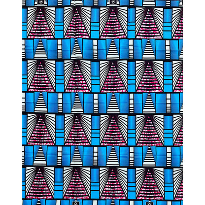 African Print Fabric/ Ankara - Blue, Magenta, Cream 'The Way Forward,’ 1 YARD
