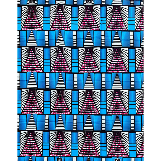 African Print Fabric/ Ankara - Blue, Magenta, Cream 'The Way Forward,’ 1 YARD