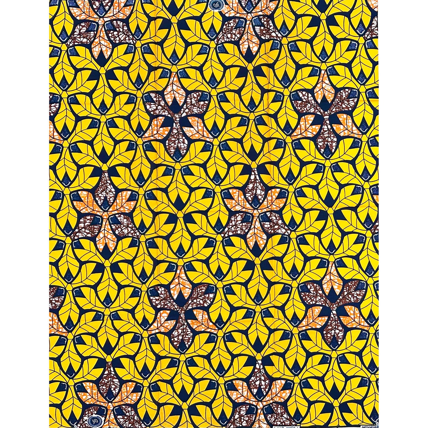 African Print Fabric/ Ankara - Yellow, Navy, Orange, Brown ‘Crowned in Honey', 1 YARD
