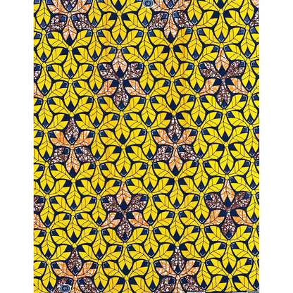 African Print Fabric/ Ankara - Yellow, Navy, Orange, Brown ‘Crowned in Honey', 1 YARD