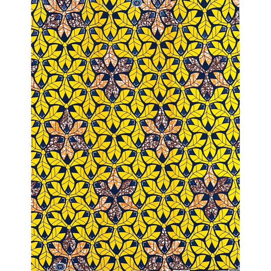 African Print Fabric/ Ankara - Yellow, Navy, Orange, Brown ‘Crowned in Honey', 1 YARD