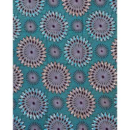 African Print Fabric/ Ankara - Teal, Brown, Gray ‘Power Burst' Design, 1 YARD