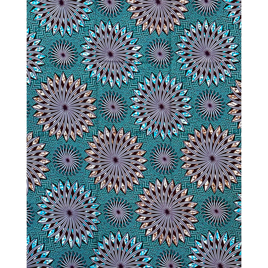 African Print Fabric/ Ankara - Teal, Brown, Gray ‘Power Burst' Design, 1 YARD