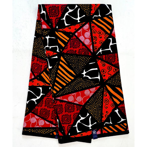 African Print Fabric/Ankara - Red, Orange, Black ‘Maasai Patchwork' Design, YARD or WHOLESALE
